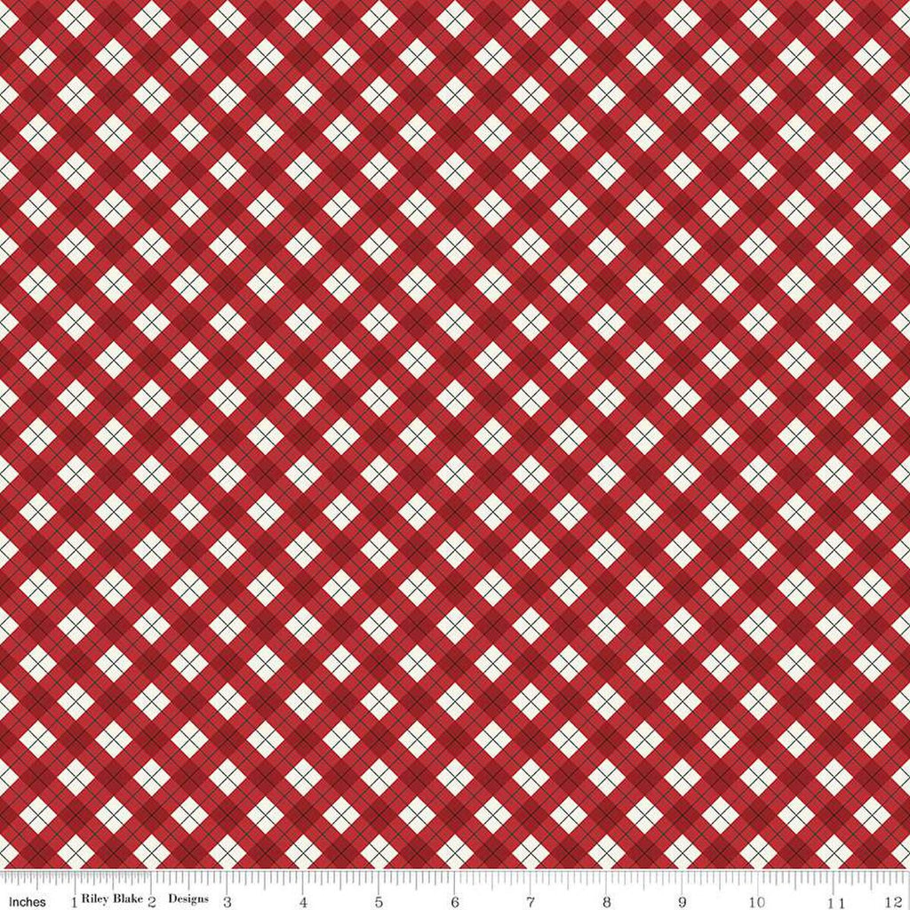 SALE Woodsman Bias Plaid C13765 Red - Riley Blake Designs - Diagonal with Cream - Quilting Cotton Fabric