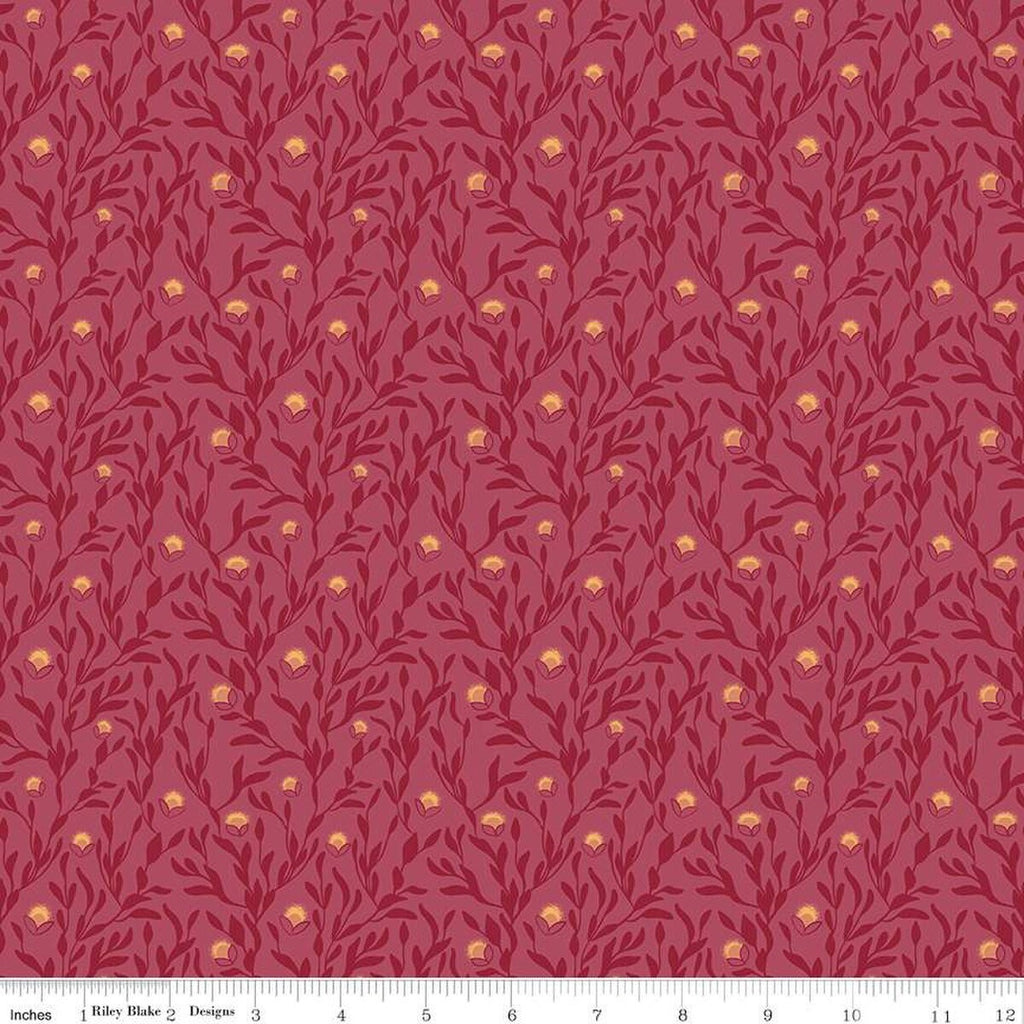 SALE Petal Song Fireflies C13715 Cranberry - Riley Blake Designs - Flowers Leaves - Quilting Cotton Fabric