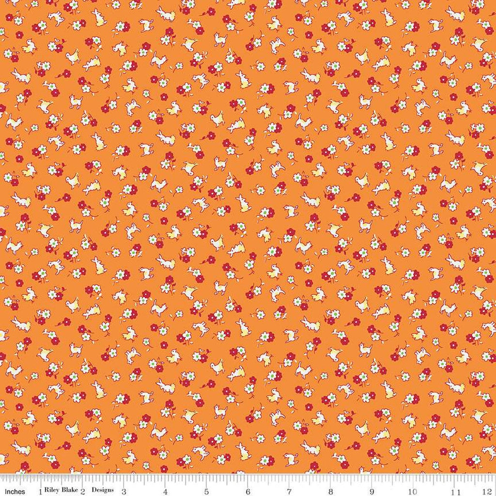 SALE Storytime 30s Animals C13868 Orange - Riley Blake Designs - Animals Blossoms - Quilting Cotton Fabric