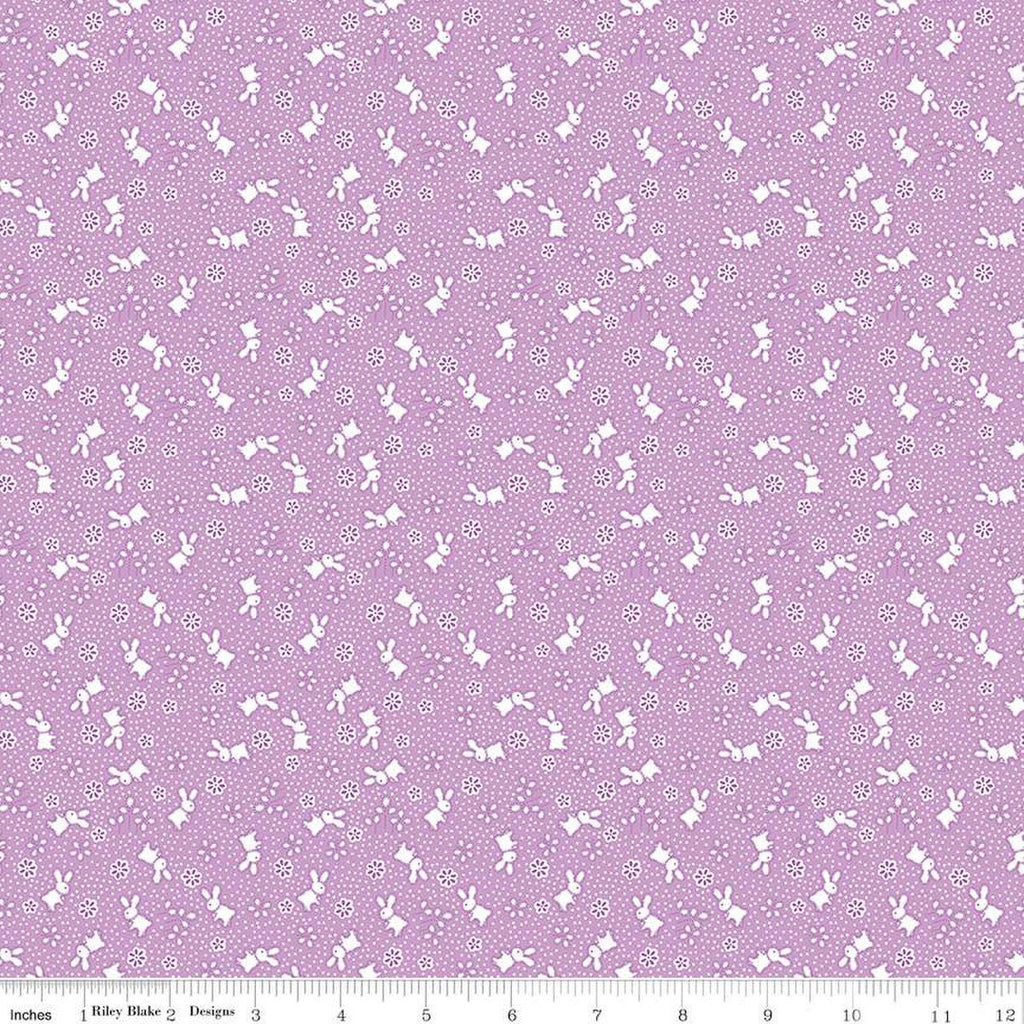 SALE Storytime 30s Bunnies C13869 Violet by Riley Blake Designs - Rabbits Blossoms Dots - Quilting Cotton Fabric