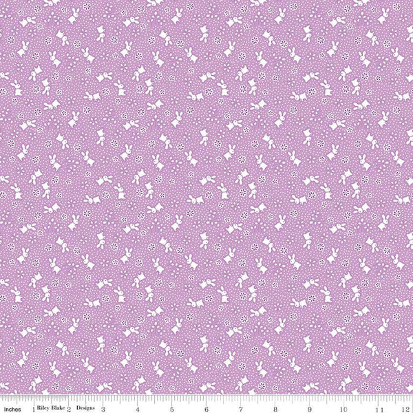 SALE Storytime 30s Bunnies C13869 Violet by Riley Blake Designs - Rabbits Blossoms Dots - Quilting Cotton Fabric