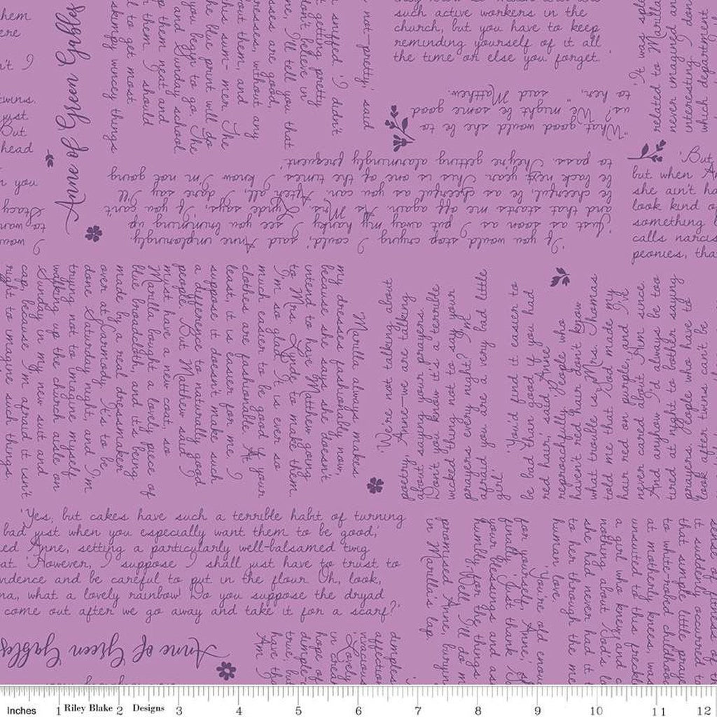 Anne of Green Gables Text C13852 Violet - Riley Blake Designs - Quotes - Quilting Cotton Fabric - Licensed Product