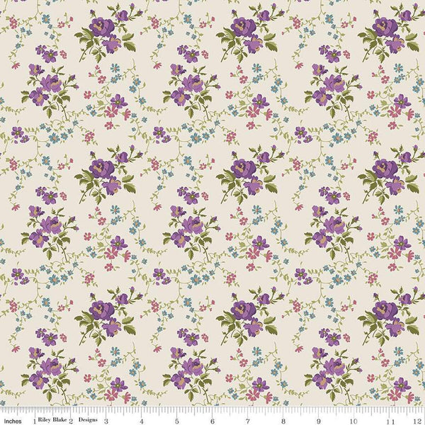 Anne of Green Gables Floral C13853 Cream - Riley Blake Designs - Flowers Leaves - Quilting Cotton Fabric - Licensed Product