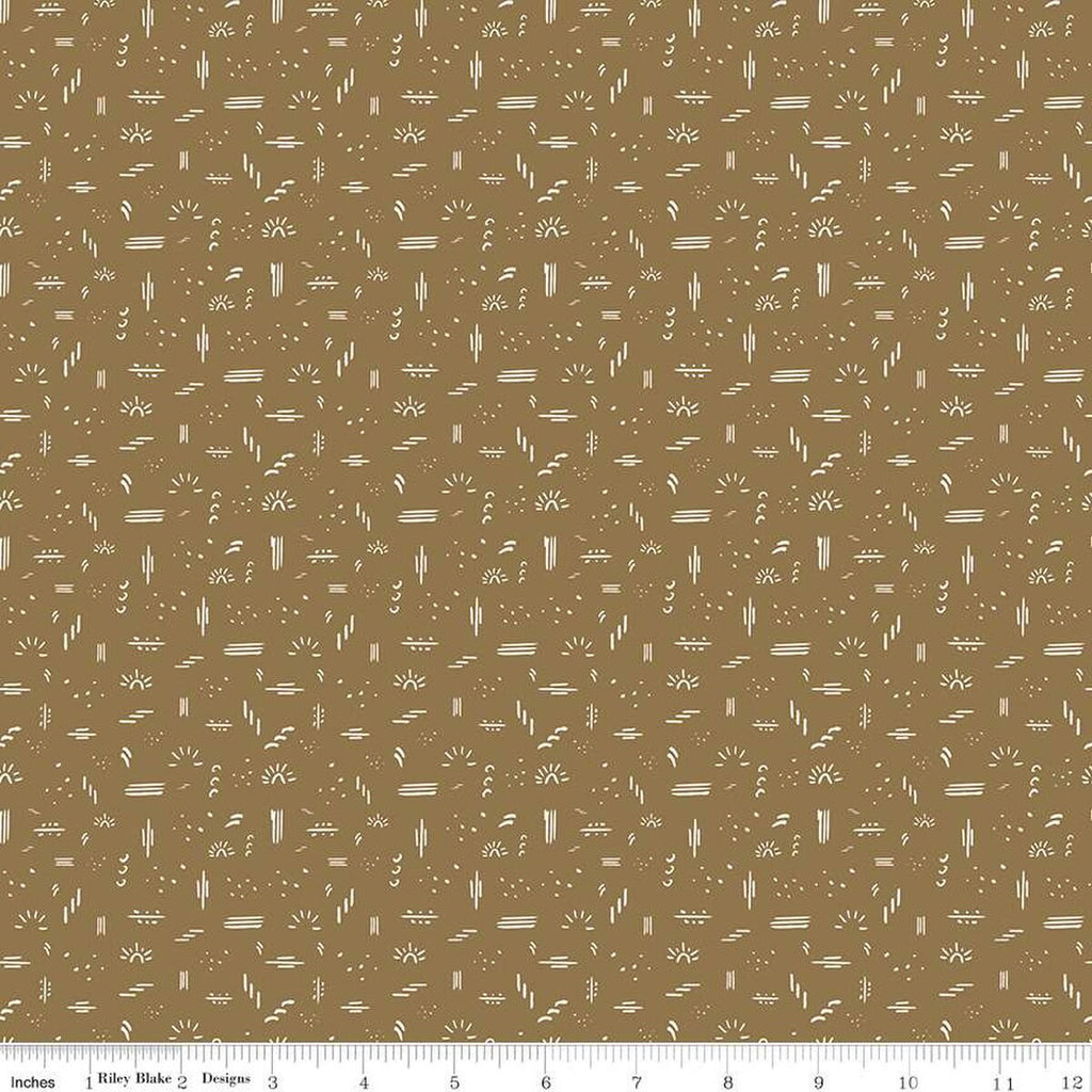 CLEARANCE 'Round the Mountain Dashed C13815 Khaki by Riley Blake Designs - Geometric Designs - Quilting Cotton Fabric
