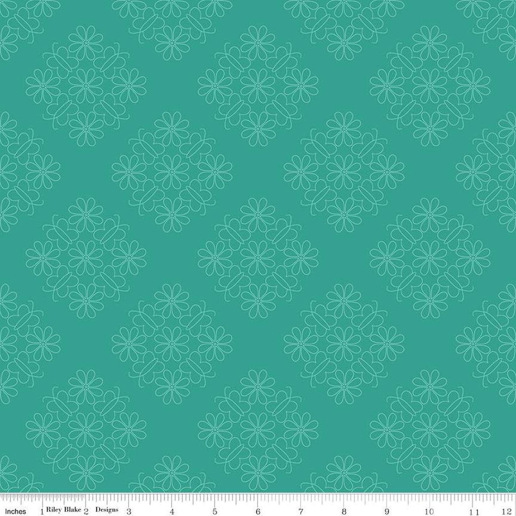 CLEARANCE Flower Farm Outlined Floral C13983 Teal - Riley Blake Designs - Flowers - Quilting Cotton Fabric