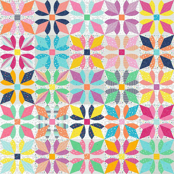 SALE Effervescence Four Buds Cheater Print CH13733 by Riley Blake Designs - PRINTED Pieced Floral Blocks on White - Quilting Cotton Fabric