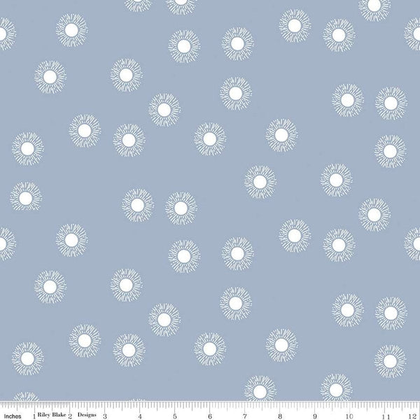 SALE Moonchild Sunrise C13824 Fog by Riley Blake Designs - White Sunbursts - Quilting Cotton Fabric