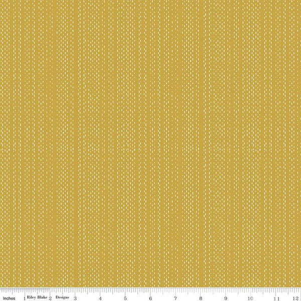 SALE Moonchild Signals C13826 Curry by Riley Blake Designs - White Dashed Stripes Stripe Striped - Quilting Cotton Fabric