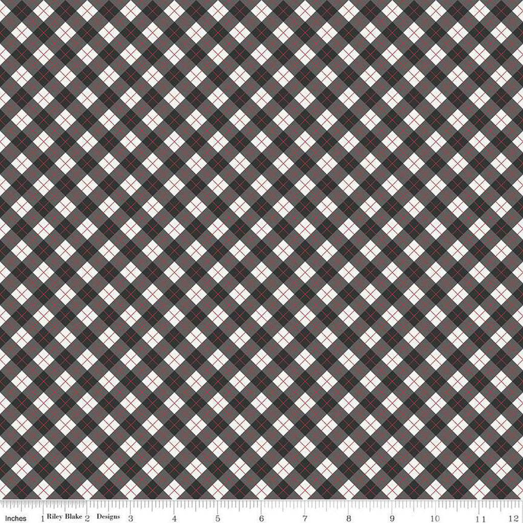 SALE Woodsman Bias Plaid C13765 Black - Riley Blake Designs - Diagonal with Cream - Quilting Cotton Fabric