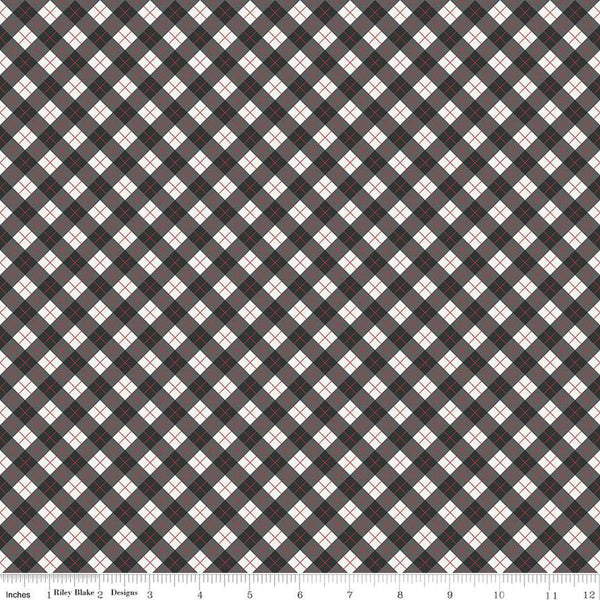 SALE Woodsman Bias Plaid C13765 Black - Riley Blake Designs - Diagonal with Cream - Quilting Cotton Fabric