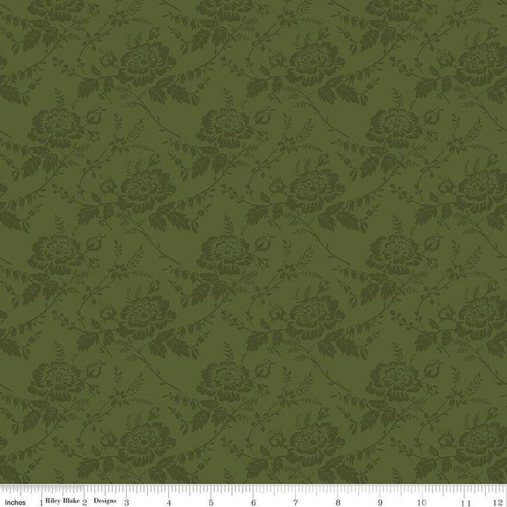 Anne of Green Gables Damask C13855 Basil - Riley Blake Designs - Floral Flowers Leaves - Quilting Cotton Fabric - Licensed Product