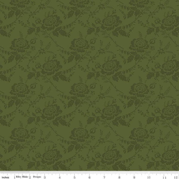 Anne of Green Gables Damask C13855 Basil - Riley Blake Designs - Floral Flowers Leaves - Quilting Cotton Fabric - Licensed Product