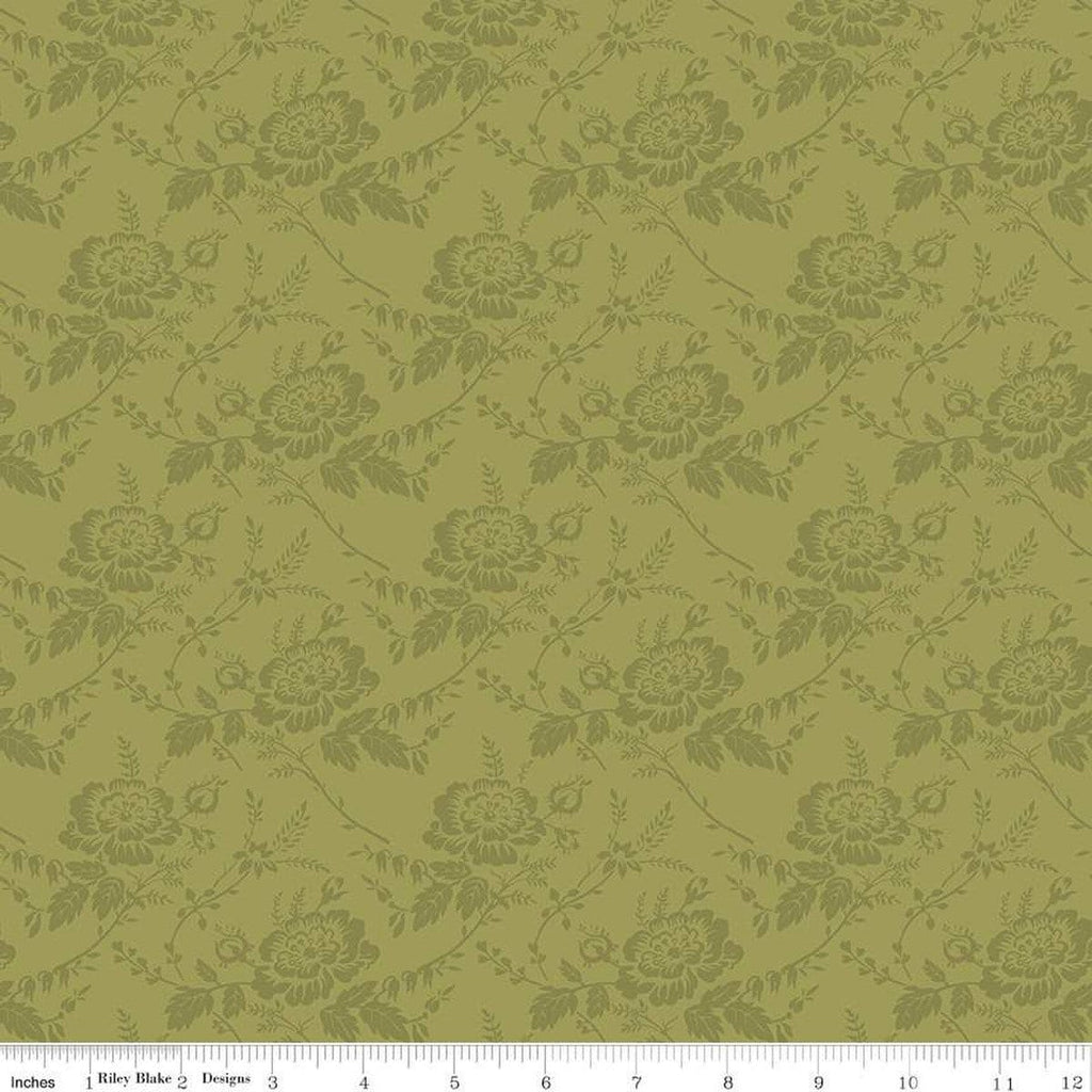 Anne of Green Gables Damask C13855 Olive - Riley Blake Designs - Floral Flowers Leaves - Quilting Cotton Fabric - Licensed Product