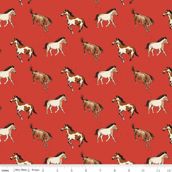 SALE Wild Rose Horses C14042 Red - Riley Blake Designs - Horse Western - Quilting Cotton Fabric