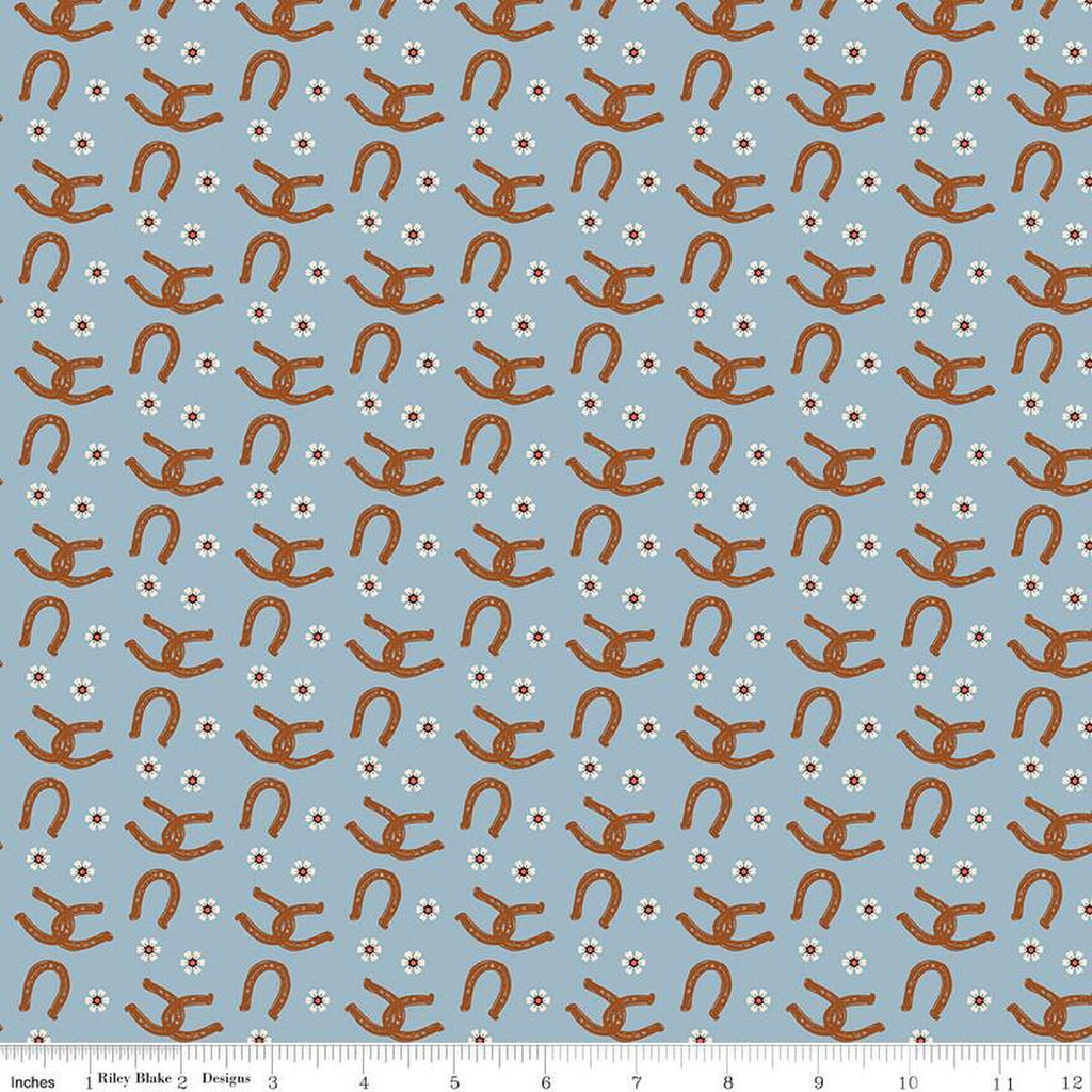 Wild Rose Horseshoes C14045 Blue by Riley Blake Designs - Flowers Western - Quilting Cotton Fabric
