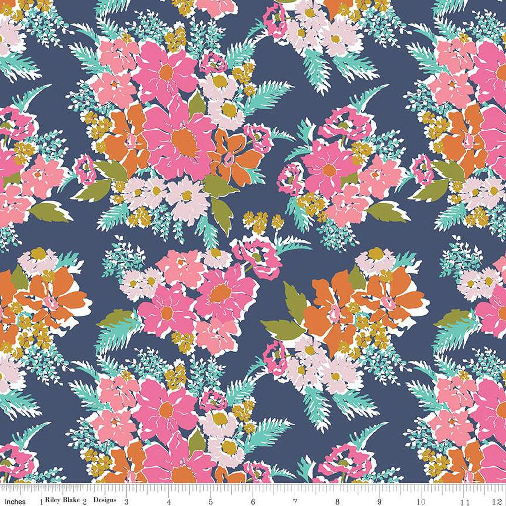 SALE Flower Farm Main C13980 Navy - Riley Blake Designs - Floral Flowers - Quilting Cotton Fabric