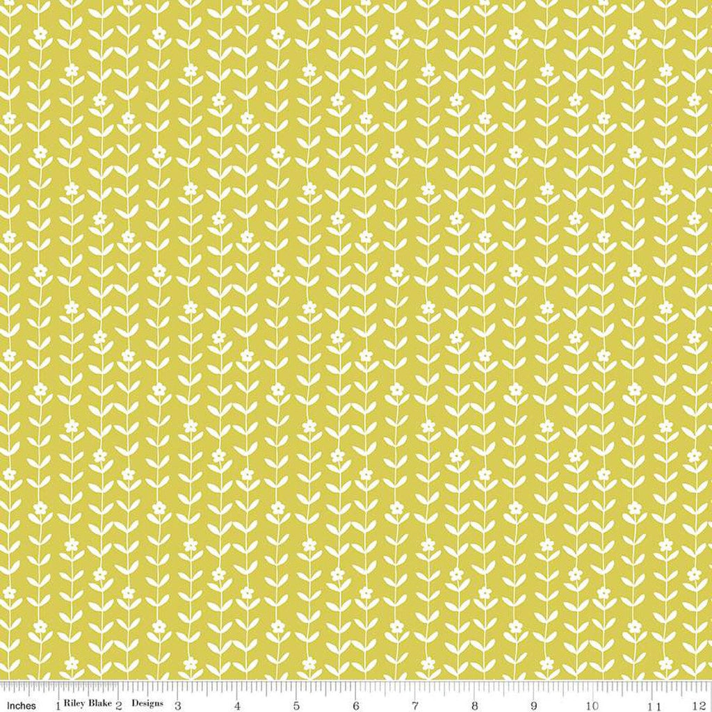 SALE Flower Farm Vines C13987 Lime by Riley Blake Designs - White Flowers Blossoms Leaves - Quilting Cotton Fabric