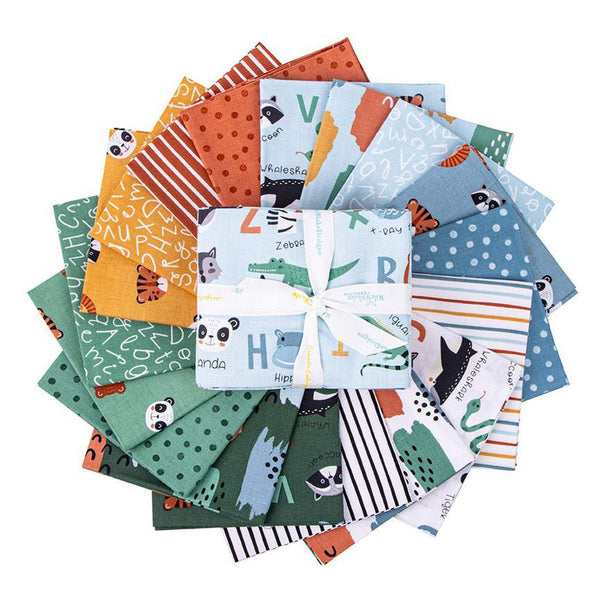 Alphabet Zoo Fat Quarter Bundle 18 pieces - Riley Blake Designs - Pre Cut Precut - Letters Animals - Quilting Cotton Fabric
