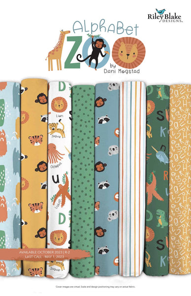Alphabet Zoo Fat Quarter Bundle 18 pieces - Riley Blake Designs - Pre Cut Precut - Letters Animals - Quilting Cotton Fabric