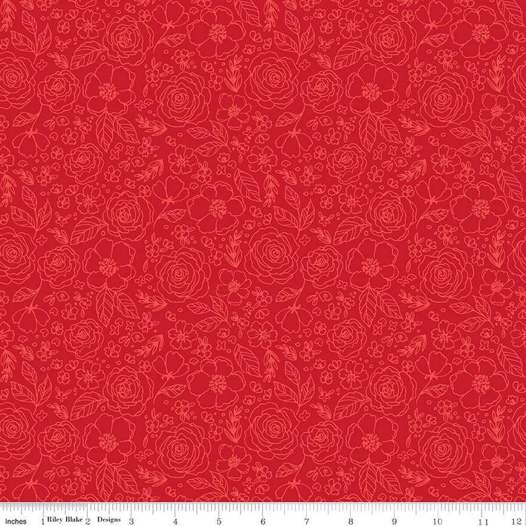 SALE My Valentine Lined Roses C14153 Red by Riley Blake Designs - Floral Flowers Valentine's Day Valentines - Quilting Cotton Fabric