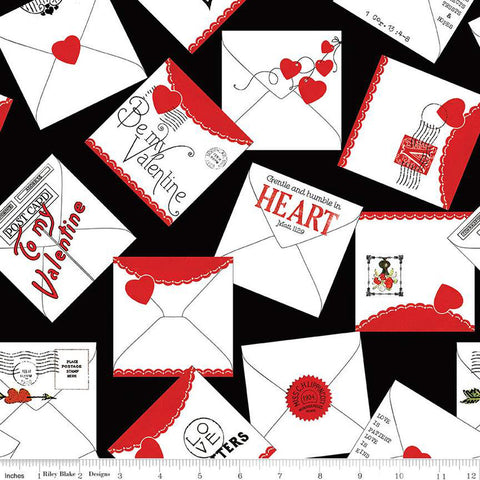 CLEARANCE All My Heart Valentine Greetings C14137 Black by Riley Blake  - Envelopes Valentine's Day Valentines - Quilting Cotton