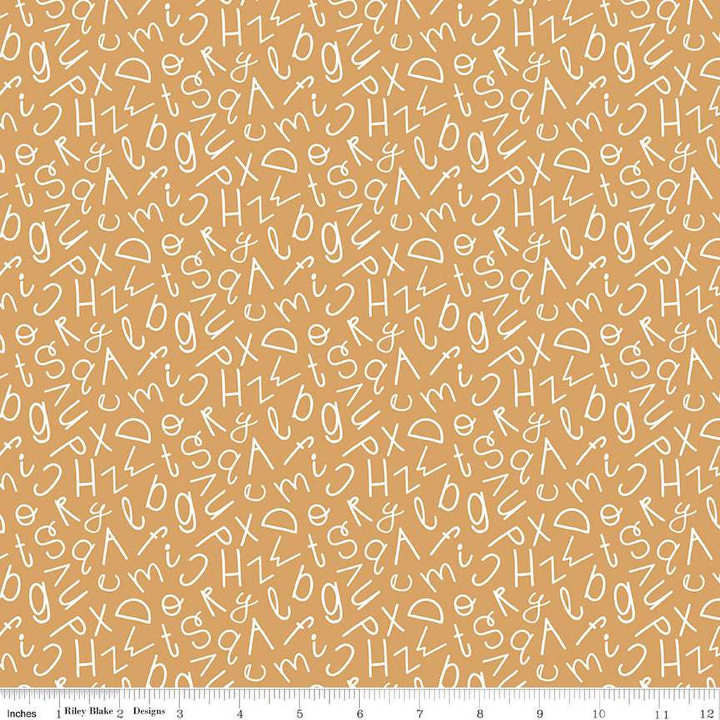 Fat Quarter End of Bolt Piece - Alphabet Zoo Alphabet Soup C14093 Gold by Riley Blake Designs - Tossed Letters - Quilting Cotton Fabric