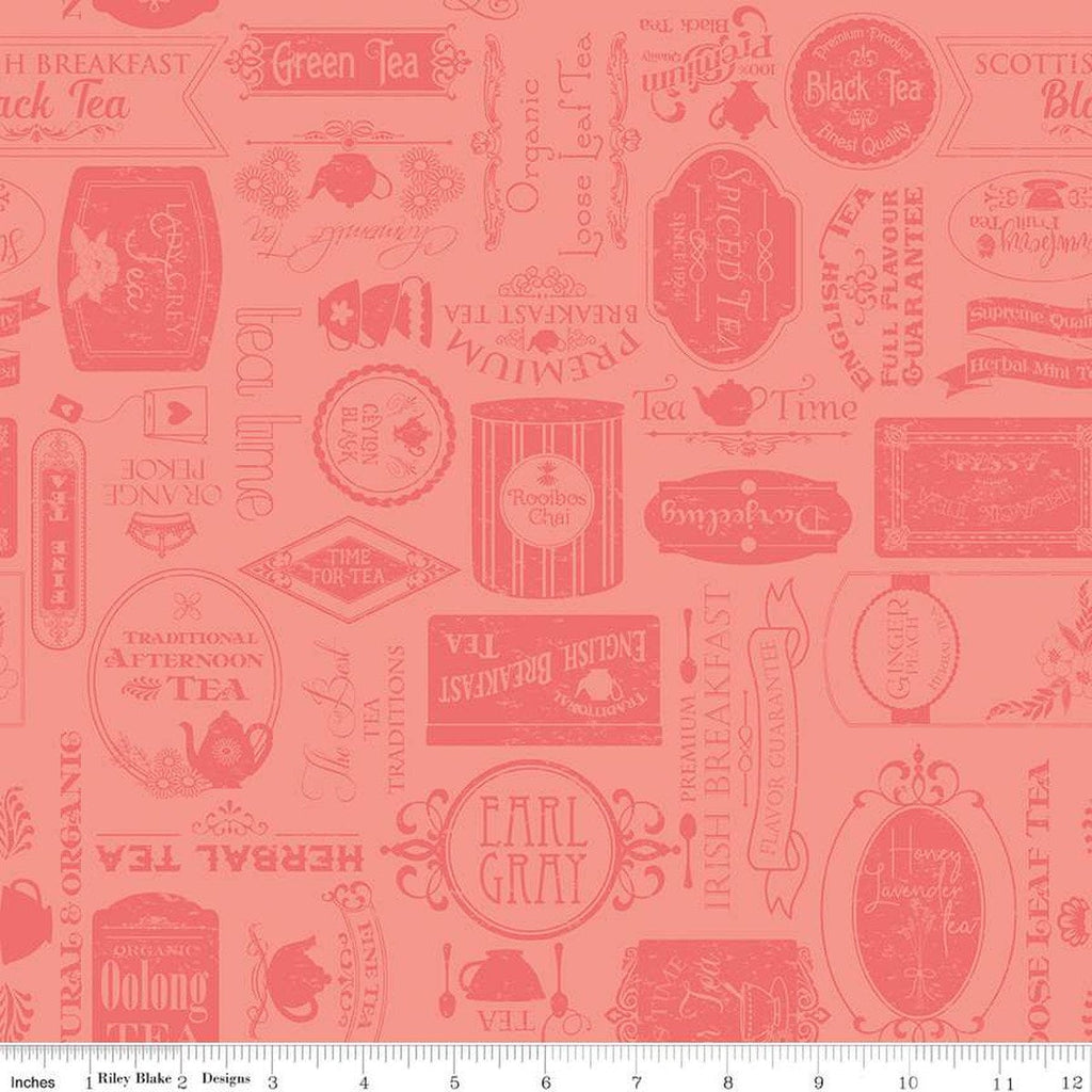 SALE Afternoon Tea Labels C14032 Salmon - Riley Blake Designs - Text Tone-on-Tone - Quilting Cotton Fabric