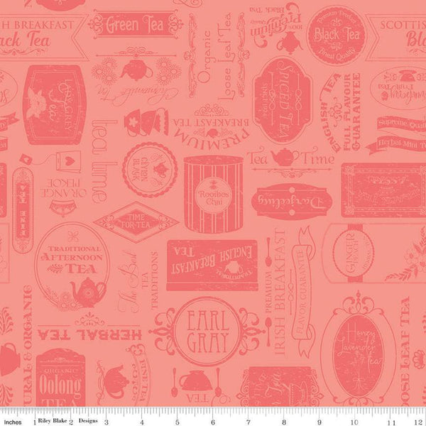 SALE Afternoon Tea Labels C14032 Salmon - Riley Blake Designs - Text Tone-on-Tone - Quilting Cotton Fabric