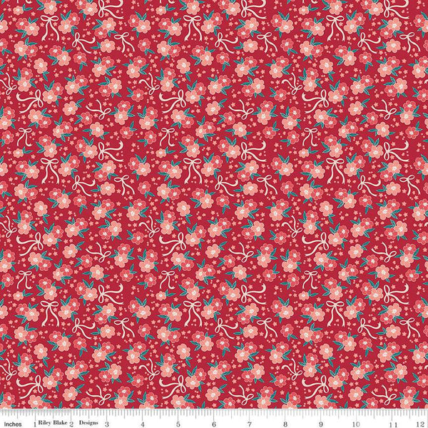 SALE Afternoon Tea Floral C14036 Redwood by Riley Blake Designs - Flowers Ribbons - Quilting Cotton Fabric