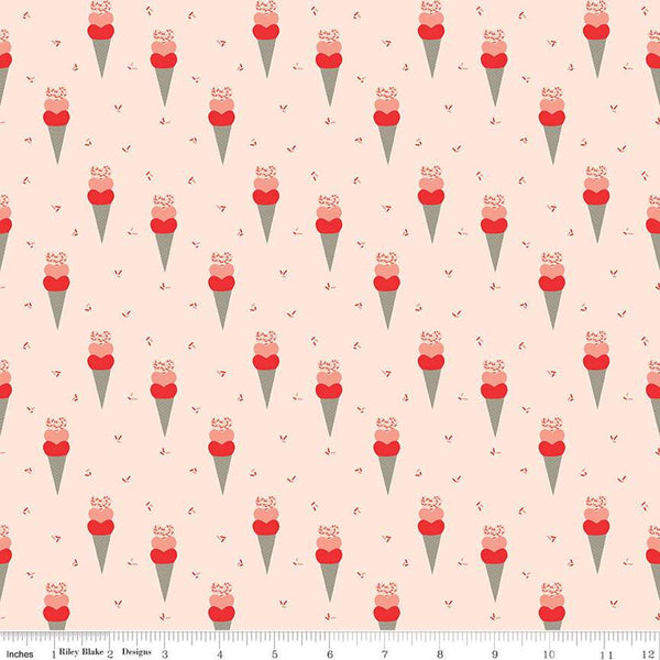 SALE I Love Us Cones C13961 Ballerina by Riley Blake Designs - Valentine's Day Valentines Ice Cream Cones - Quilting Cotton Fabric