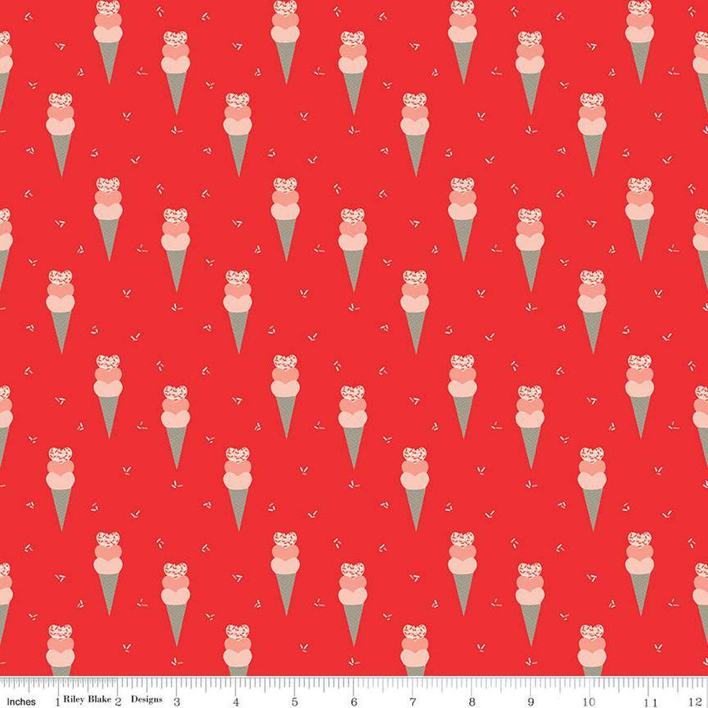 CLEARANCE I Love Us Cones C13961 Red by Riley Blake Designs - Valentine's Day Valentines Ice Cream Cones - Quilting Cotton Fabric