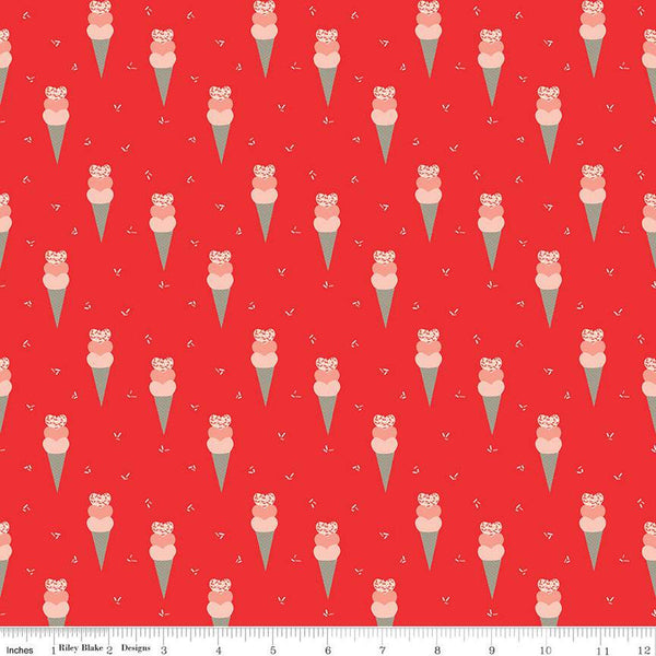 CLEARANCE I Love Us Cones C13961 Red by Riley Blake Designs - Valentine's Day Valentines Ice Cream Cones - Quilting Cotton Fabric