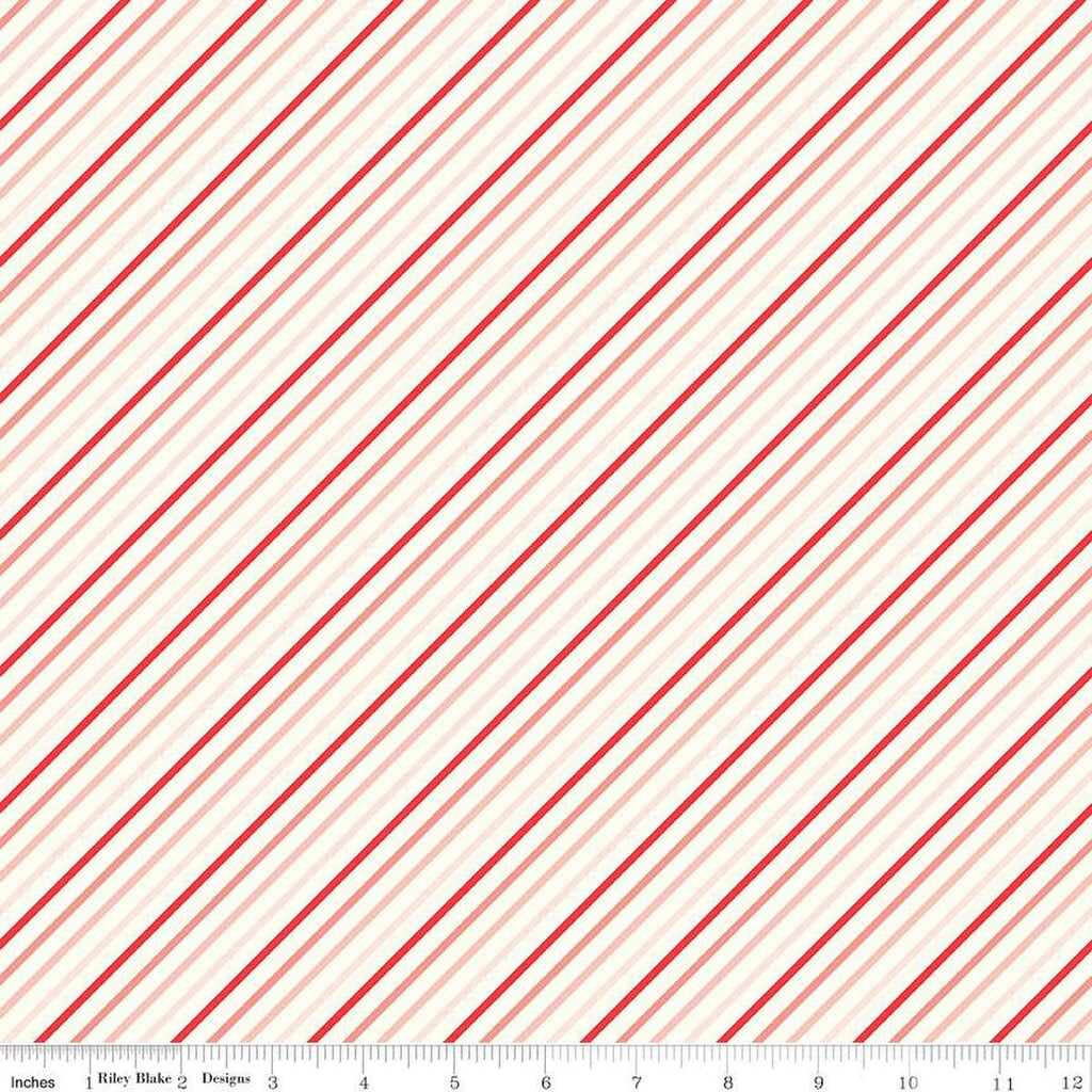 SALE I Love Us Stripes C13966 Cream by Riley Blake Designs - Valentine's Day Valentines Diagonal Stripe Striped - Quilting Cotton Fabric