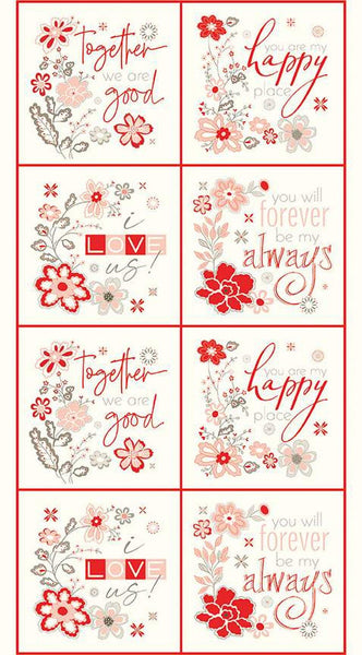 I Love Us Panel P13970 by Riley Blake Designs - Valentine's Day Valentines Flowers Hearts Sayings Text - Quilting Cotton Fabric