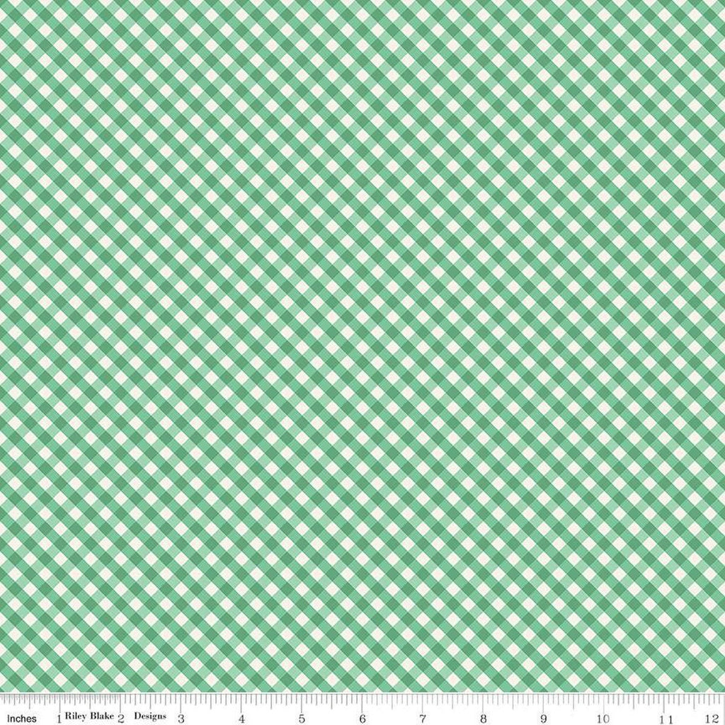 17" End of Bolt - Spring Gardens PRINTED Gingham C14114 Green by Riley Blake Designs - Diagonal Checks Cream/Green - Quilting Cotton Fabric
