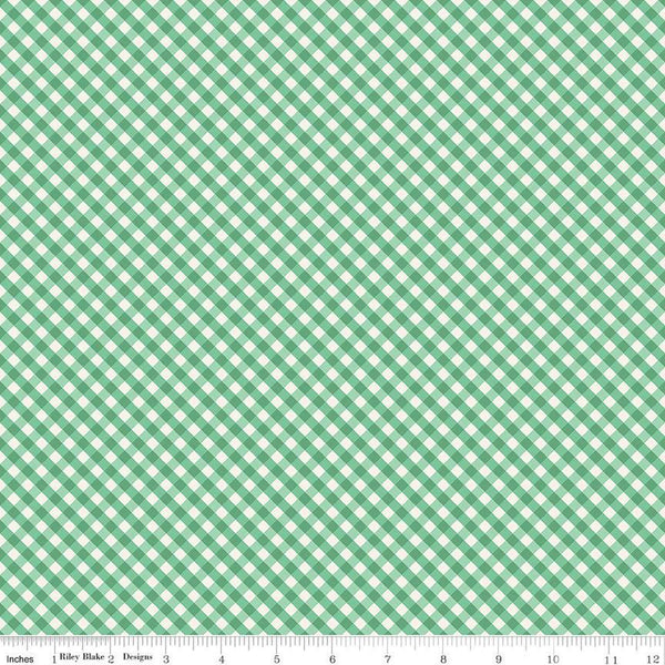 17" End of Bolt - Spring Gardens PRINTED Gingham C14114 Green by Riley Blake Designs - Diagonal Checks Cream/Green - Quilting Cotton Fabric