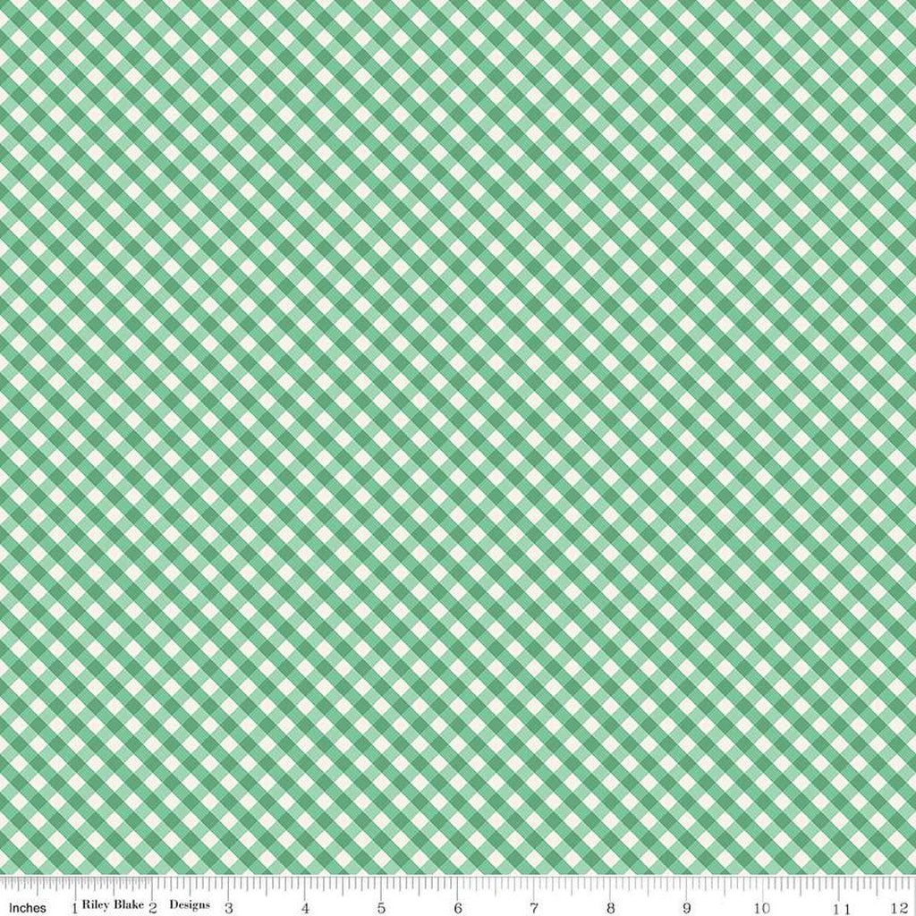 11" End of Bolt - Spring Gardens PRINTED Gingham C14114 Green by Riley Blake Designs - Diagonal Checks Cream/Green - Quilting Cotton Fabric