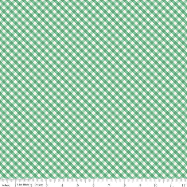 11" End of Bolt - Spring Gardens PRINTED Gingham C14114 Green by Riley Blake Designs - Diagonal Checks Cream/Green - Quilting Cotton Fabric