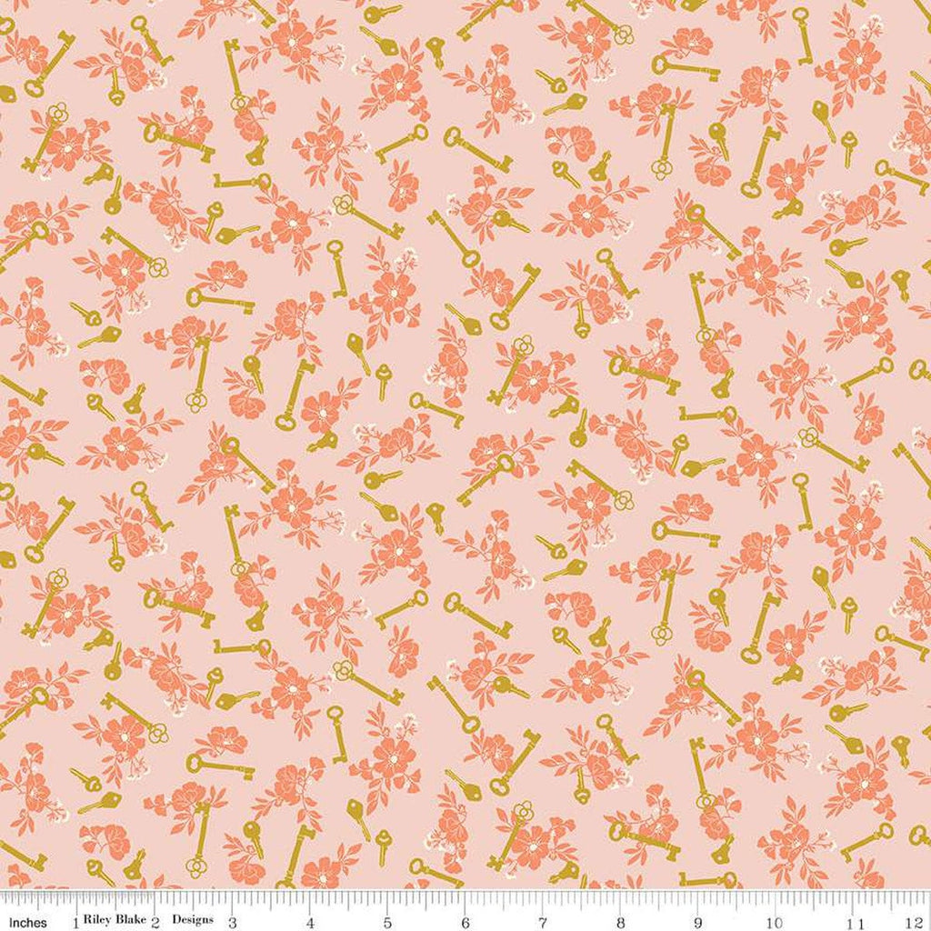 SALE Blossom Lane Keys C14004 Blush by Riley Blake Designs - Floral Flowers Keys - Quilting Cotton Fabric