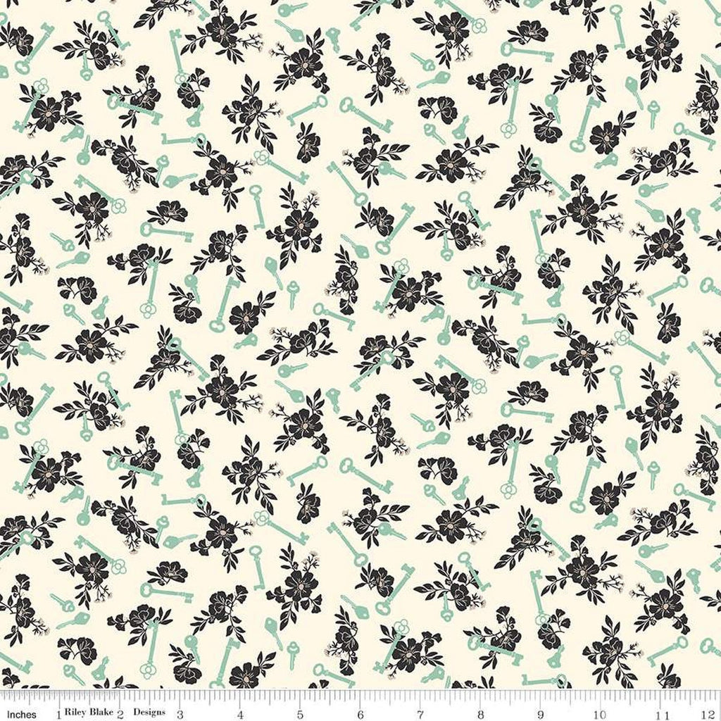 SALE Blossom Lane Keys C14004 Cream by Riley Blake Designs - Floral Flowers Keys - Quilting Cotton Fabric