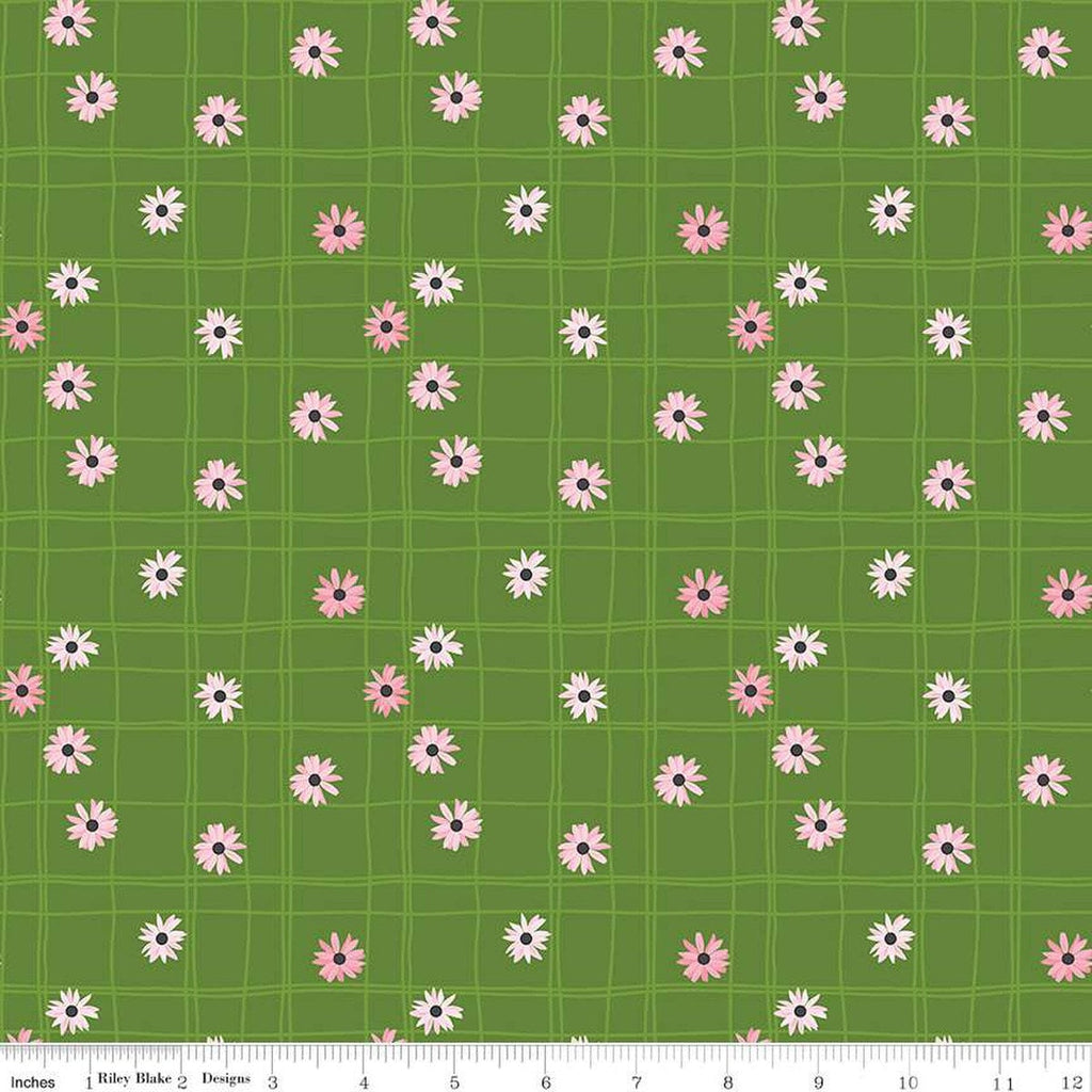SALE Flour and Flower C14014 Flower Grid Green by Riley Blake Designs - Irregular Grid Flowers - Quilting Cotton Fabric