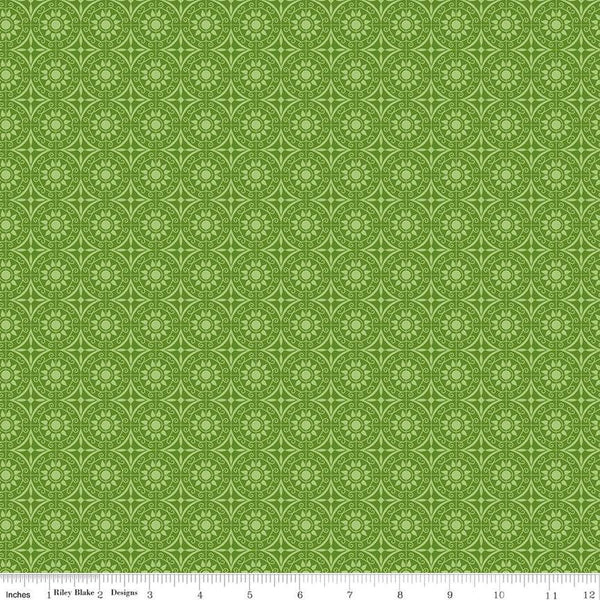 SALE Flour and Flower Tiles C14016 Green by Riley Blake Designs - Geometric Medallions - Quilting Cotton Fabric
