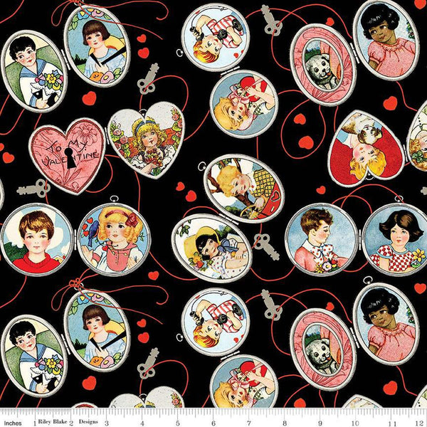CLEARANCE All My Heart Key to My Heart CD14135 Black - Riley Blake Designs - DIGITALLY PRINTED Vintage Valentine's Day - Quilting Cotton