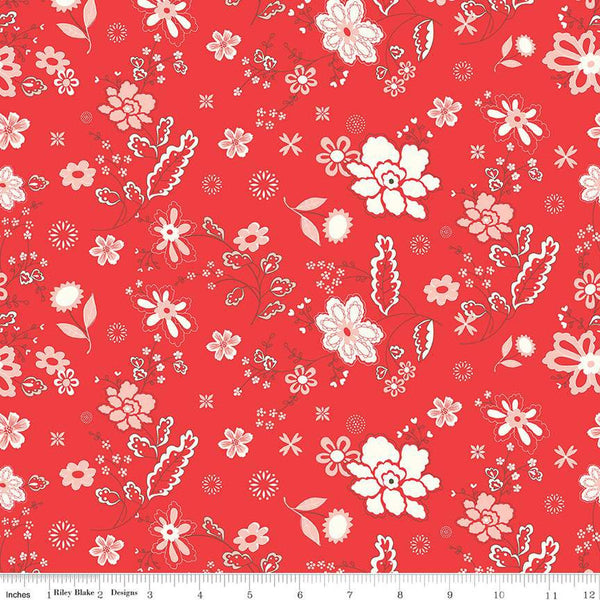 SALE I Love Us Main C13960 Red by Riley Blake Designs - Valentine's Day Valentines Floral Flowers - Quilting Cotton Fabric