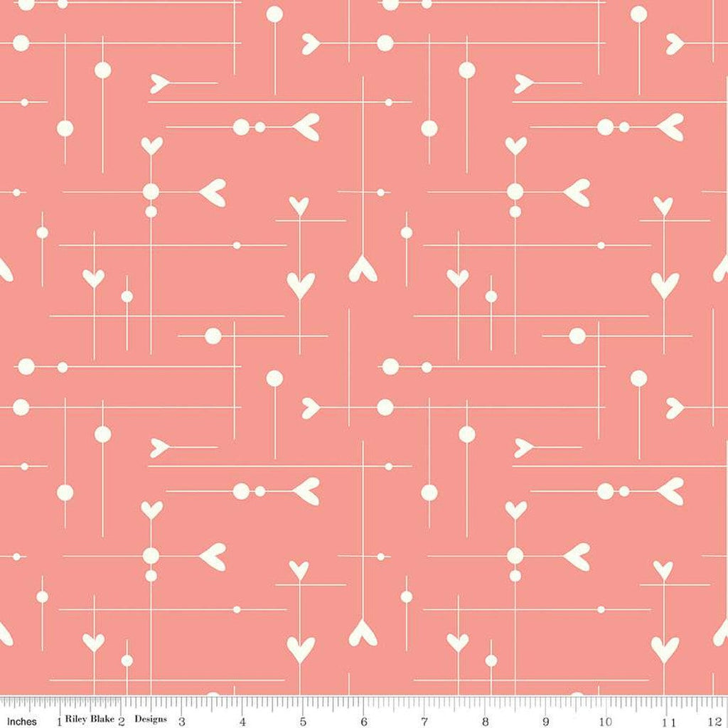 SALE I Love Us Dash and Dot Hearts C13962 Coral by Riley Blake Designs - Valentine's Day Valentines - Quilting Cotton Fabric