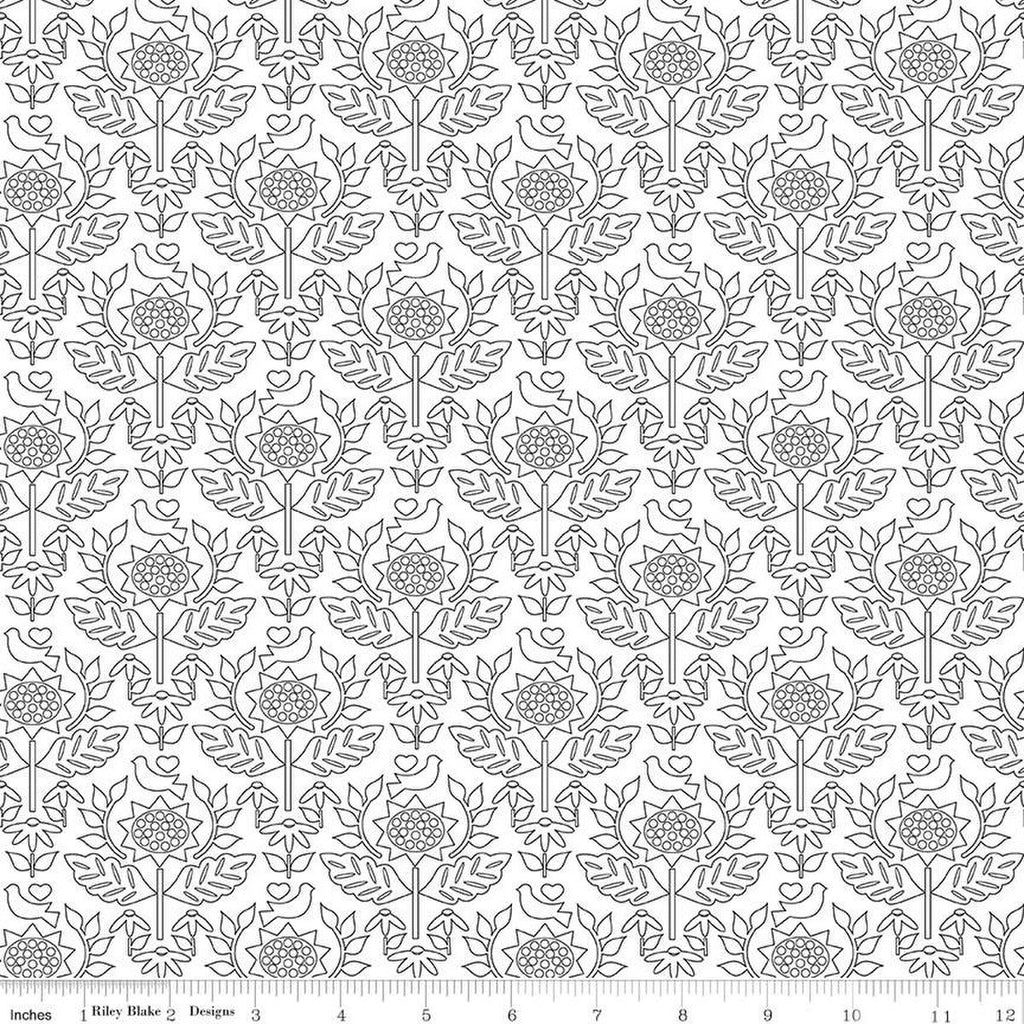 SALE Flour and Flower Wallpaper C14011 White by Riley Blake Designs - Floral Flowers Damask - Quilting Cotton Fabric