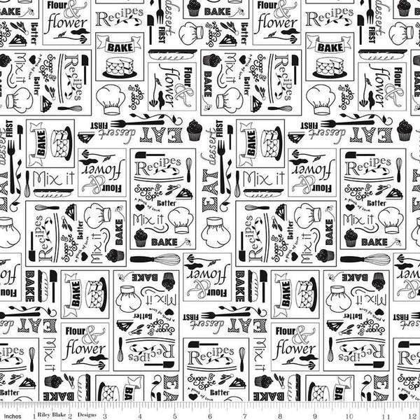 SALE Flour and Flower Chalkboard C14012 White by Riley Blake Designs - Baking Text Icons - Quilting Cotton Fabric