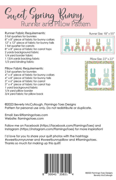 SALE Sweet Spring Bunny Runner and Pillow PATTERN P138 by Beverly McCullough - Riley Blake Designs - INSTRUCTIONS Only - Easter