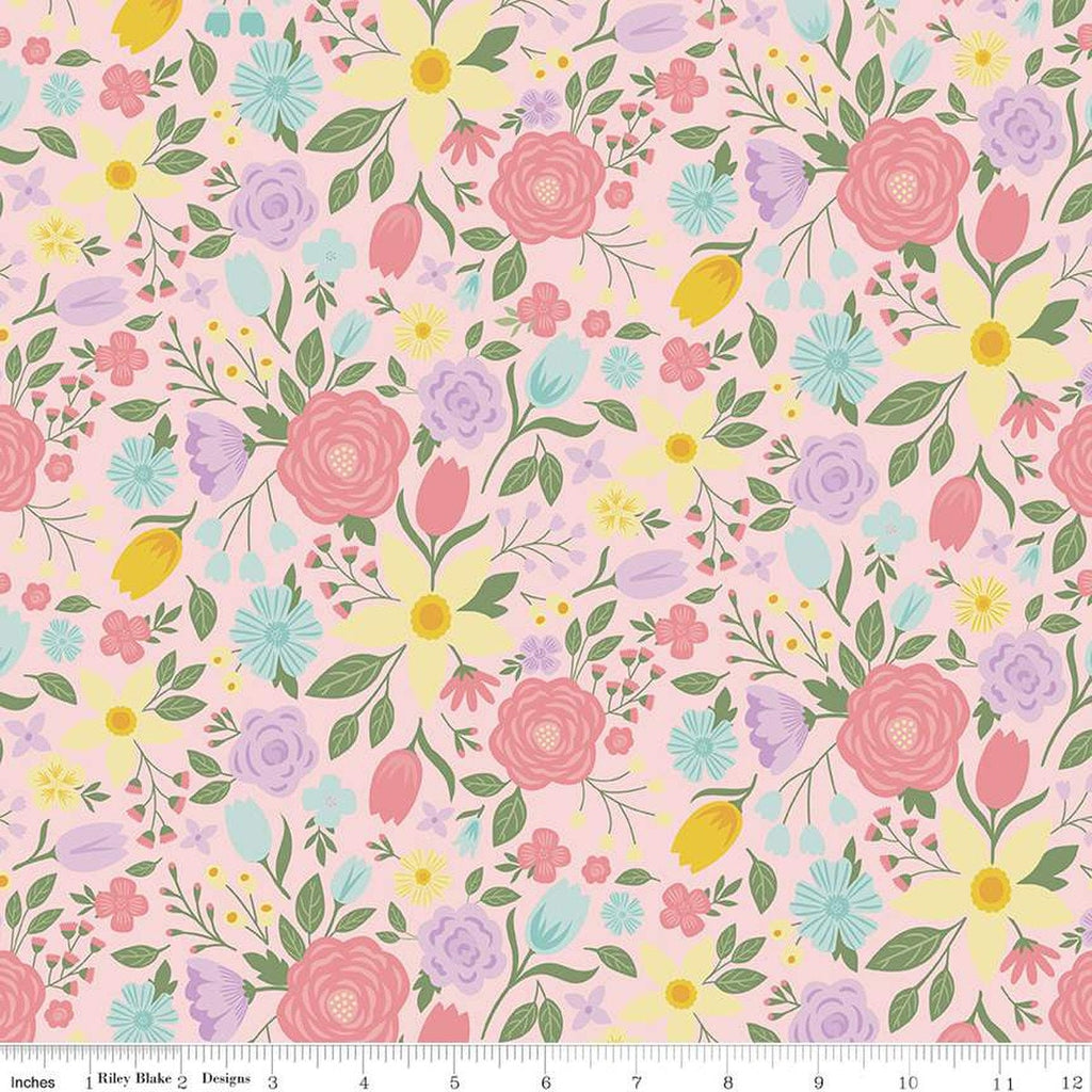 19" End of Bolt - Bunny Trail Main C14250 Pink by Riley Blake Designs - Easter Floral Flowers - Quilting Cotton Fabric