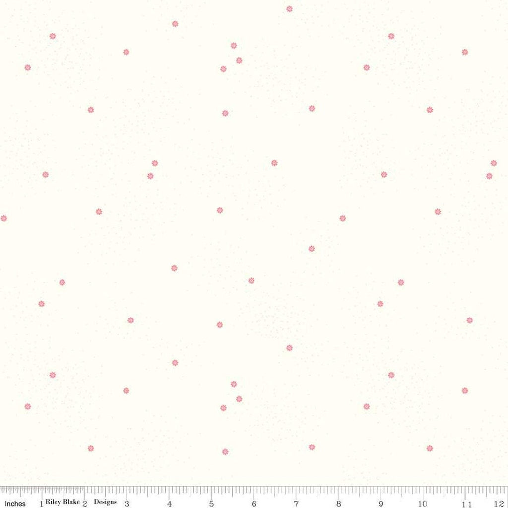 SALE Dainty Daisy on Cloud C700 Peony by Riley Blake Designs - Floral Flowers Pin Dots - Quilting Cotton Fabric